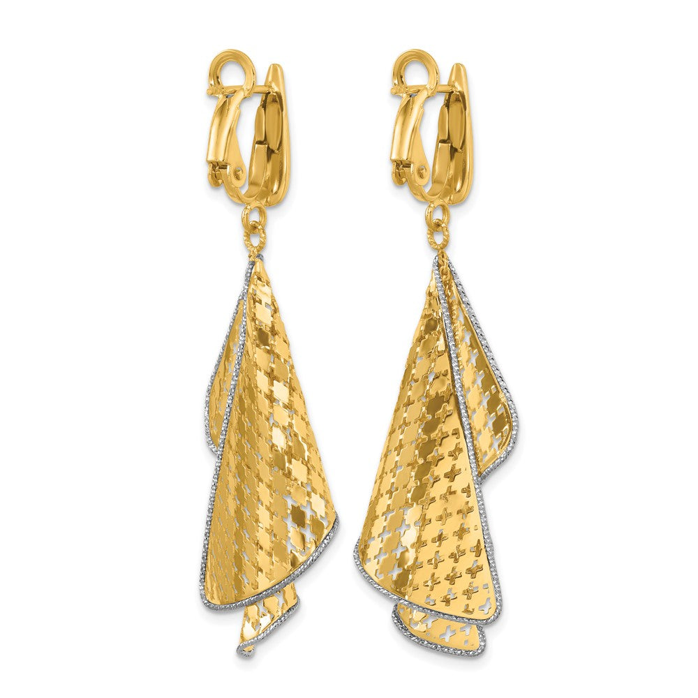 14K Bicolor Poliert & Diamantiert Stecker Omega Ohrhänger