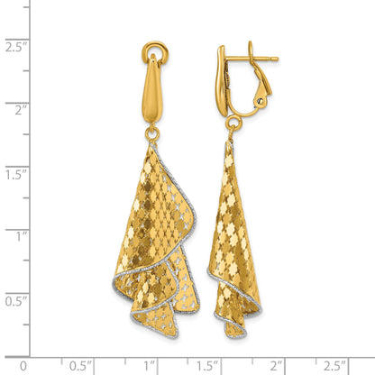 14K Bicolor Poliert & Diamantiert Stecker Omega Ohrhänger