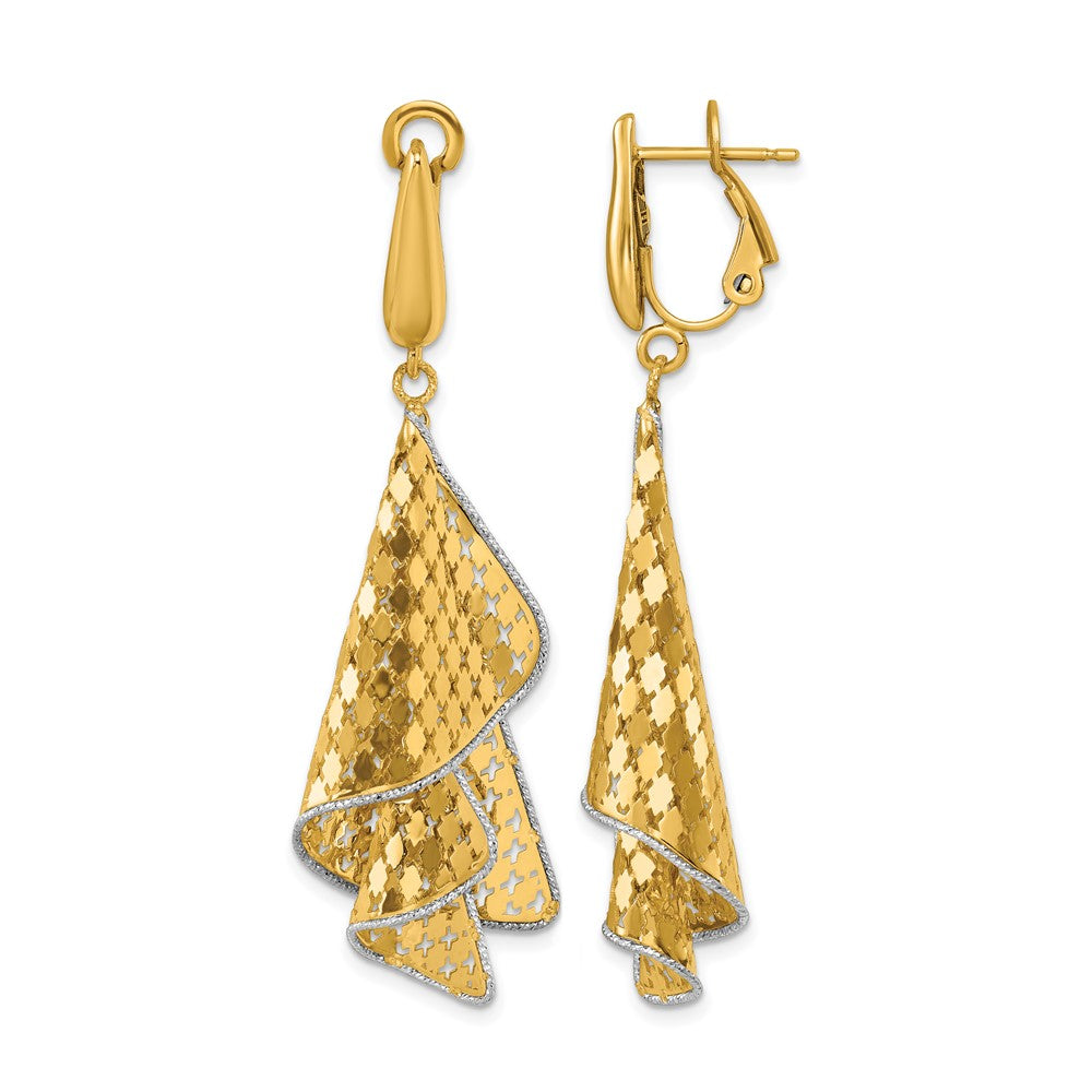 14K Bicolor Poliert & Diamantiert Stecker Omega Ohrhänger