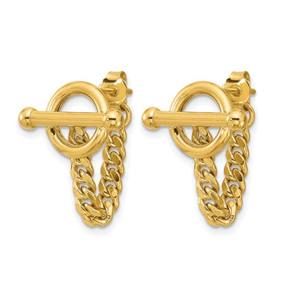 14K Gelbgold Poliert Knebel Kette Ohrstecker