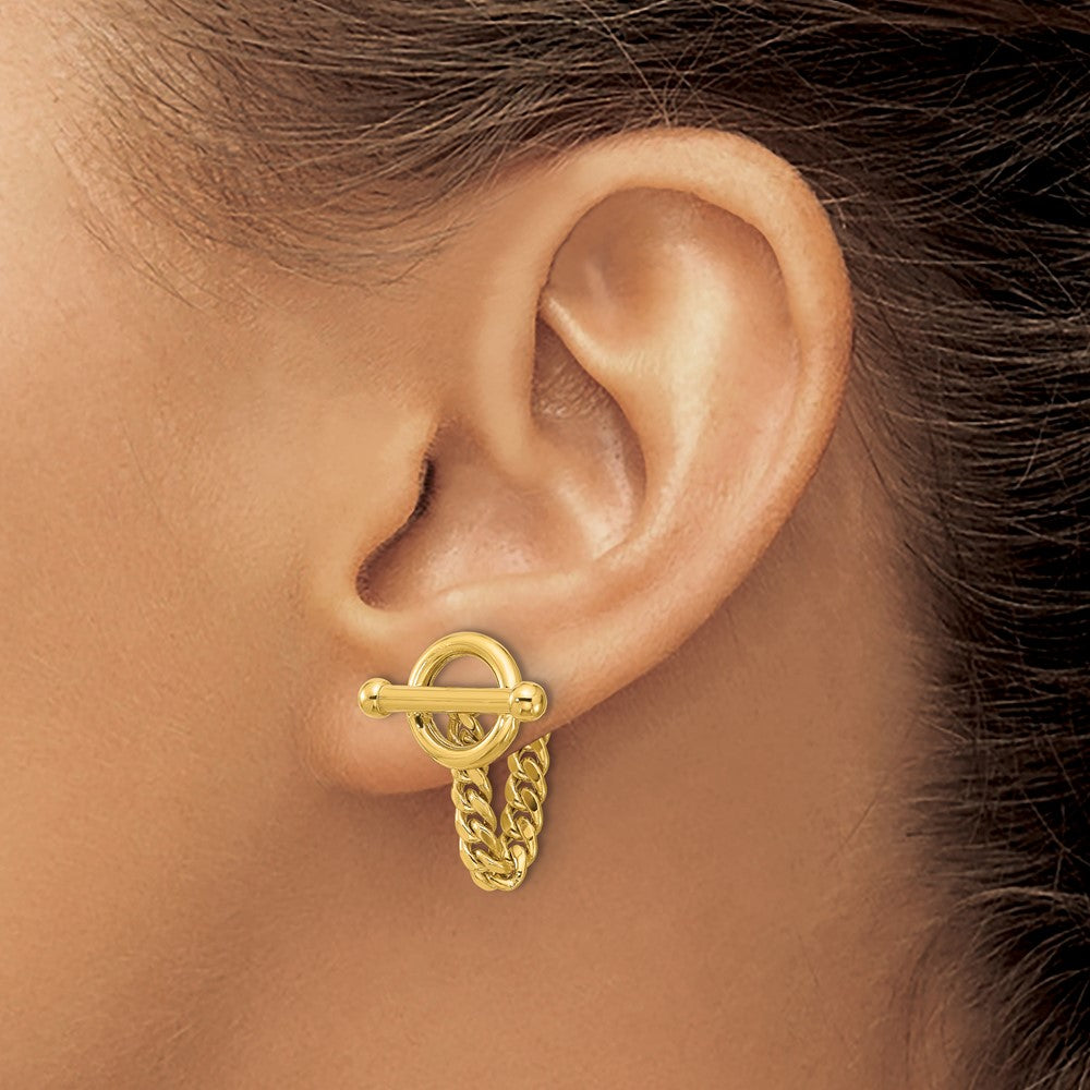 14K Gelbgold Poliert Knebel Kette Ohrstecker