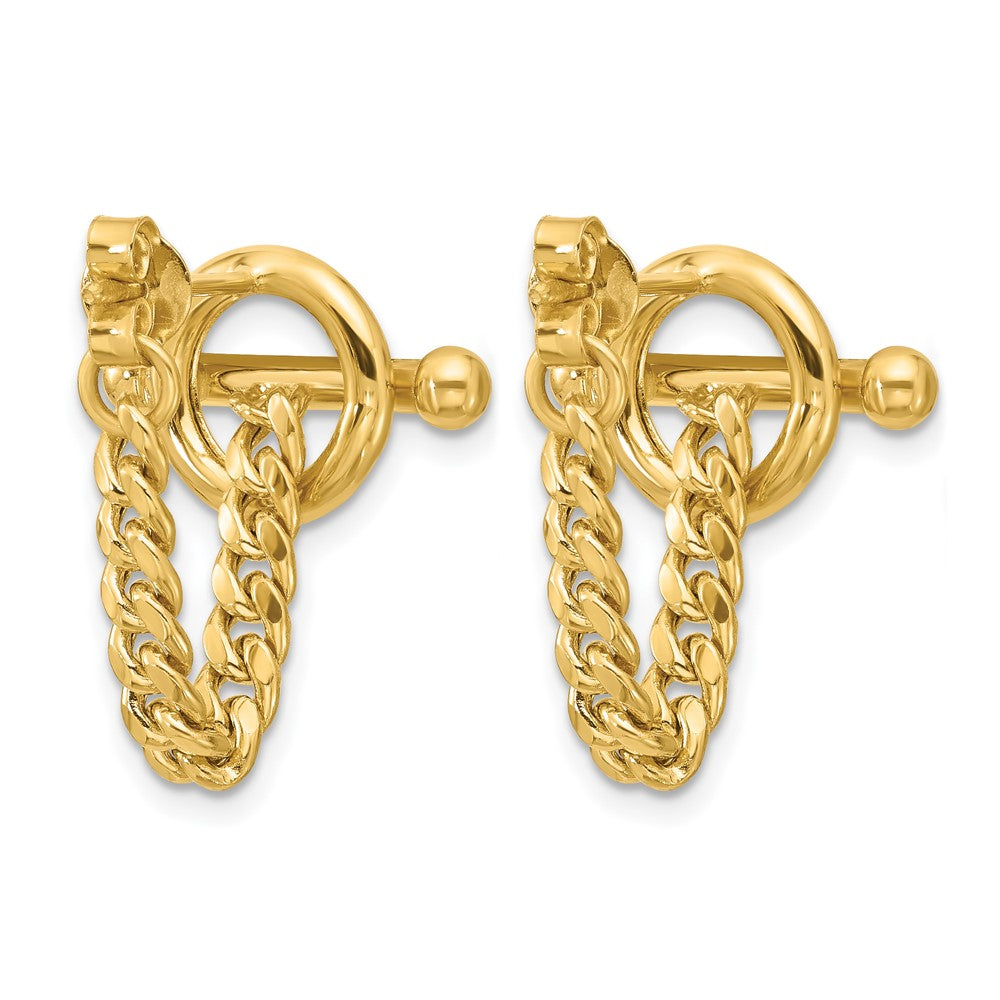 14K Gelbgold Poliert Knebel Kette Ohrstecker