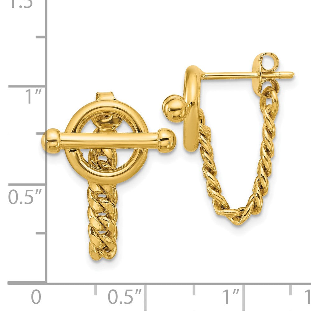 14K Gelbgold Poliert Knebel Kette Ohrstecker