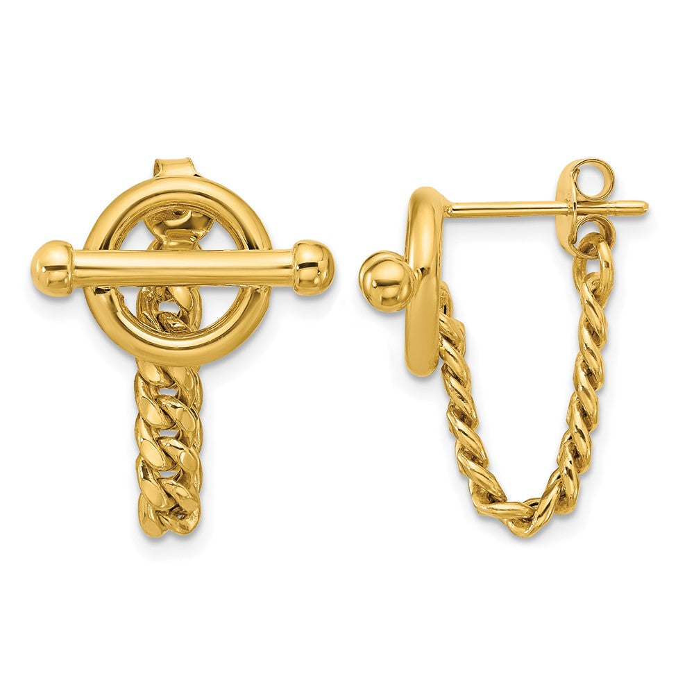 14K Gelbgold Poliert Knebel Kette Ohrstecker