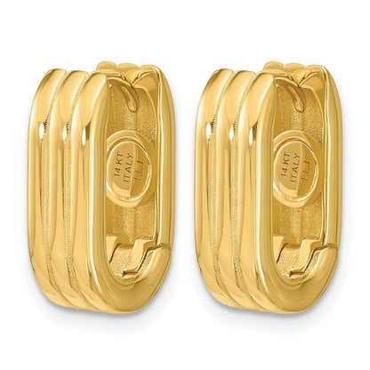 14K Gelbgold Poliert / Gerillt Klappbar Huggie Creolen