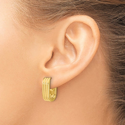 14K Gelbgold Poliert / Gerillt Klappbar Huggie Creolen
