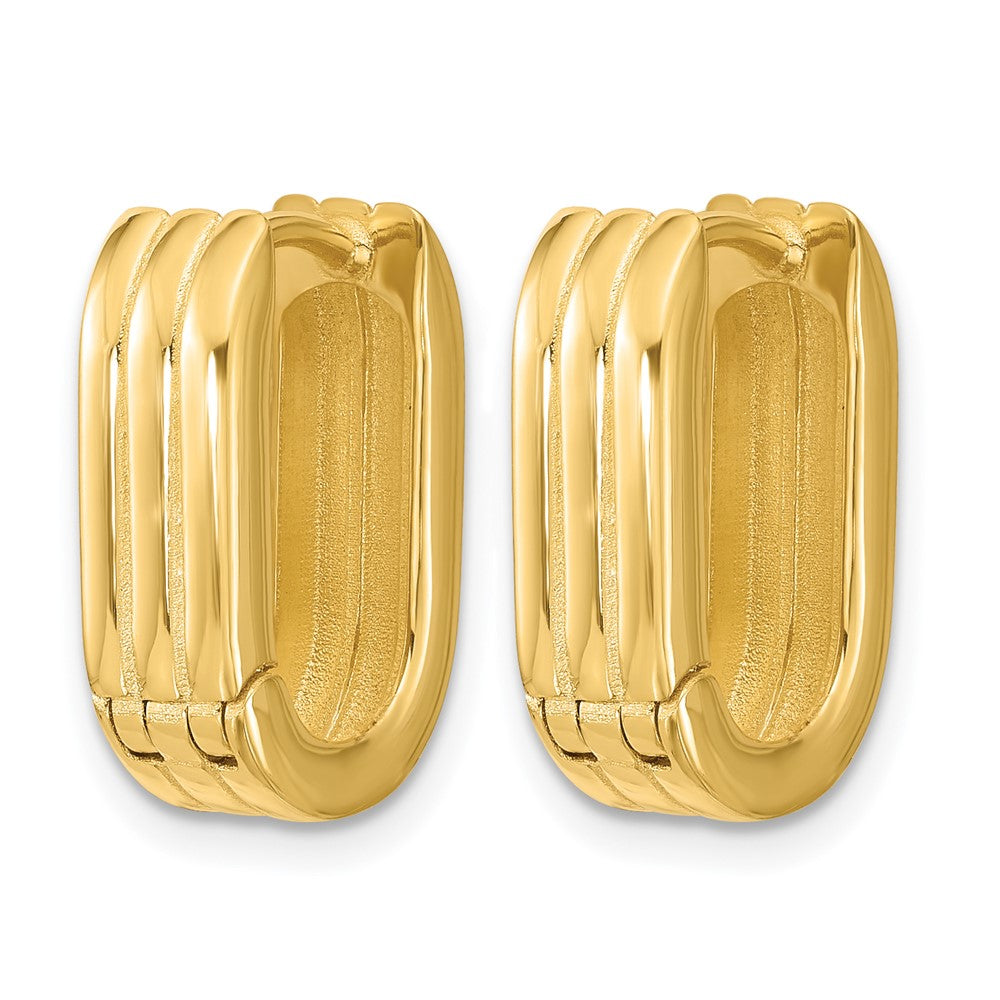 14K Gelbgold Poliert / Gerillt Klappbar Huggie Creolen