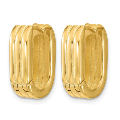14K Gelbgold Poliert / Gerillt Klappbar Huggie Creolen