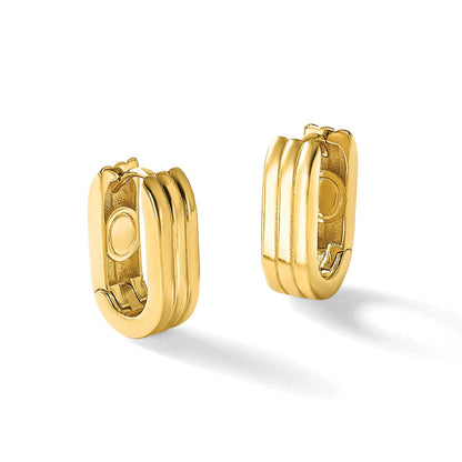 14K Gelbgold Poliert / Gerillt Klappbar Huggie Creolen