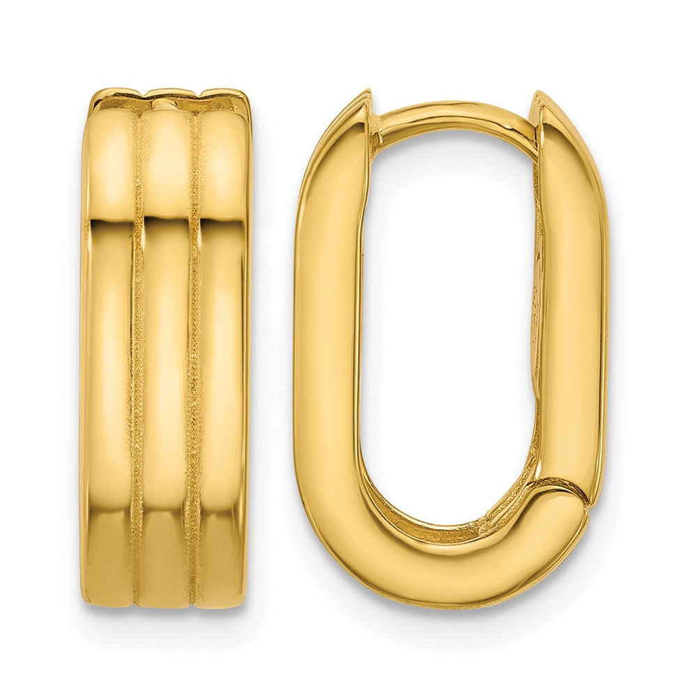14K Gelbgold Poliert / Gerillt Klappbar Huggie Creolen