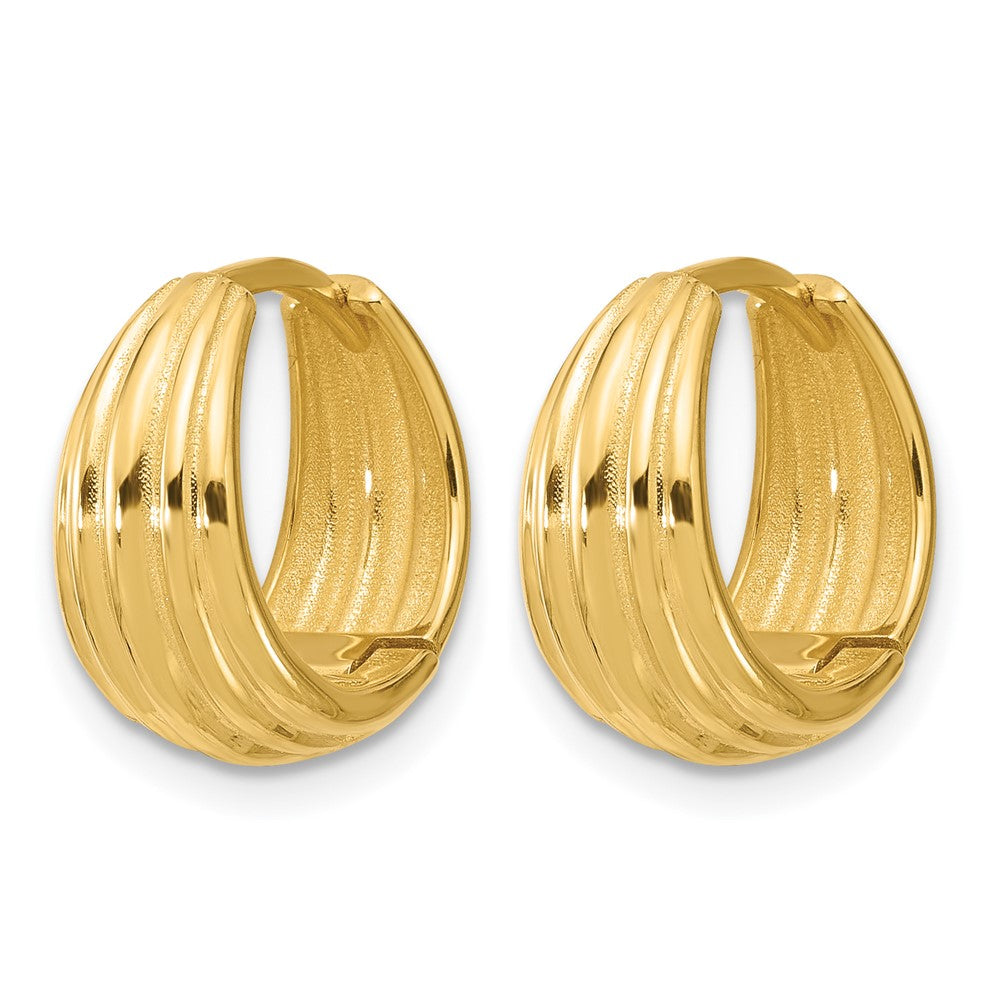 14K Gelbgold Poliert/grooved Rund Huggie Creolen