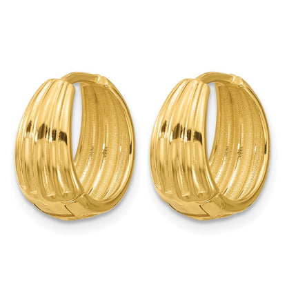 14K Gelbgold Poliert/grooved Rund Huggie Creolen