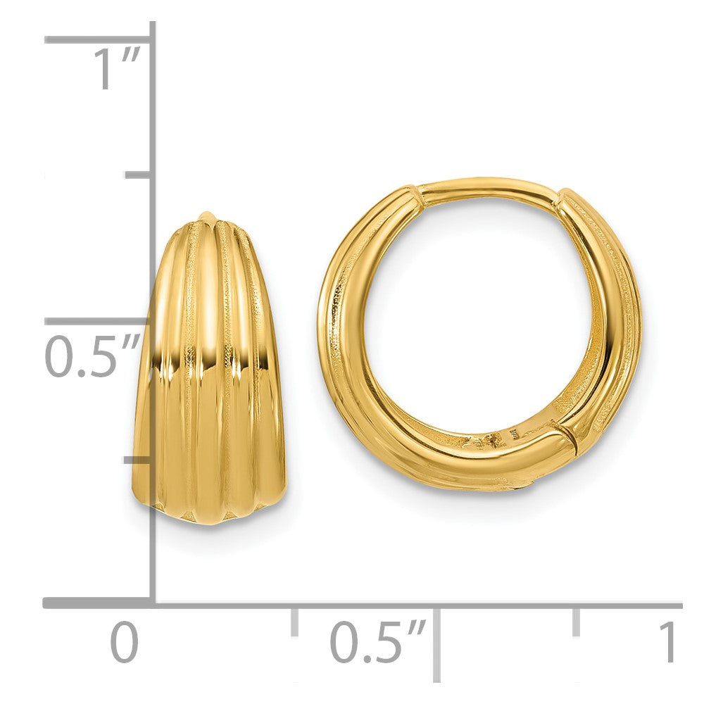 14K Gelbgold Poliert/grooved Rund Huggie Creolen