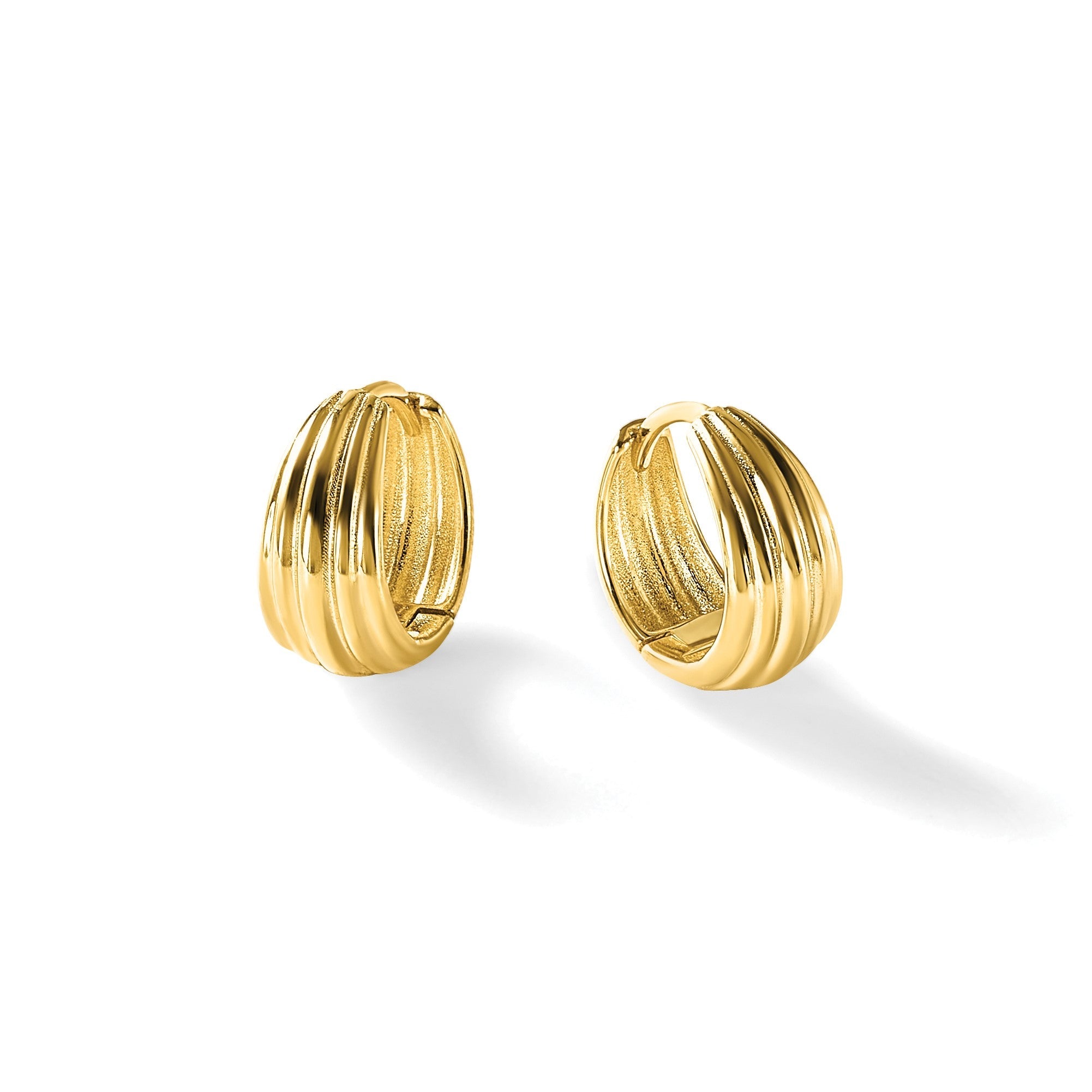 14K Gelbgold Poliert/grooved Rund Huggie Creolen