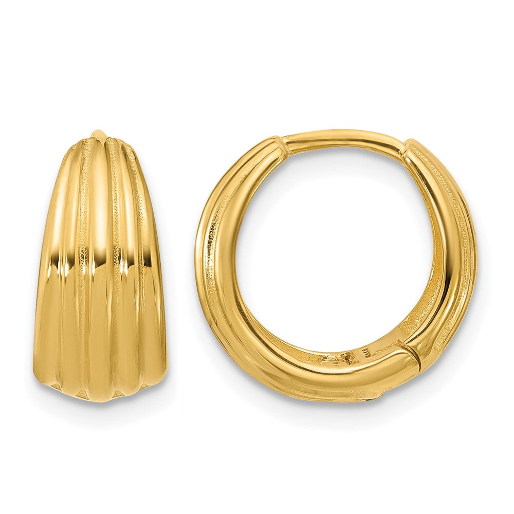 14K Gelbgold Poliert/grooved Rund Huggie Creolen
