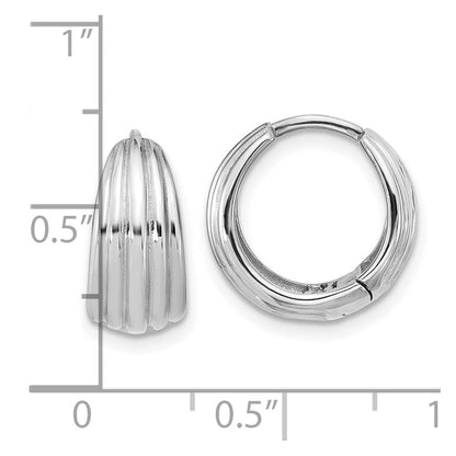 14K Weißgold Wg Poliert/grooved Rund Huggie Creolen