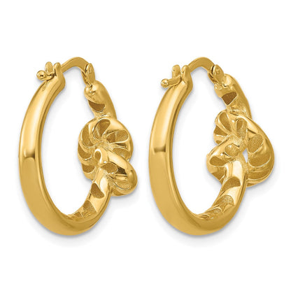 14K Gelbgold Poliert Hohl Knoten Rund Creolen