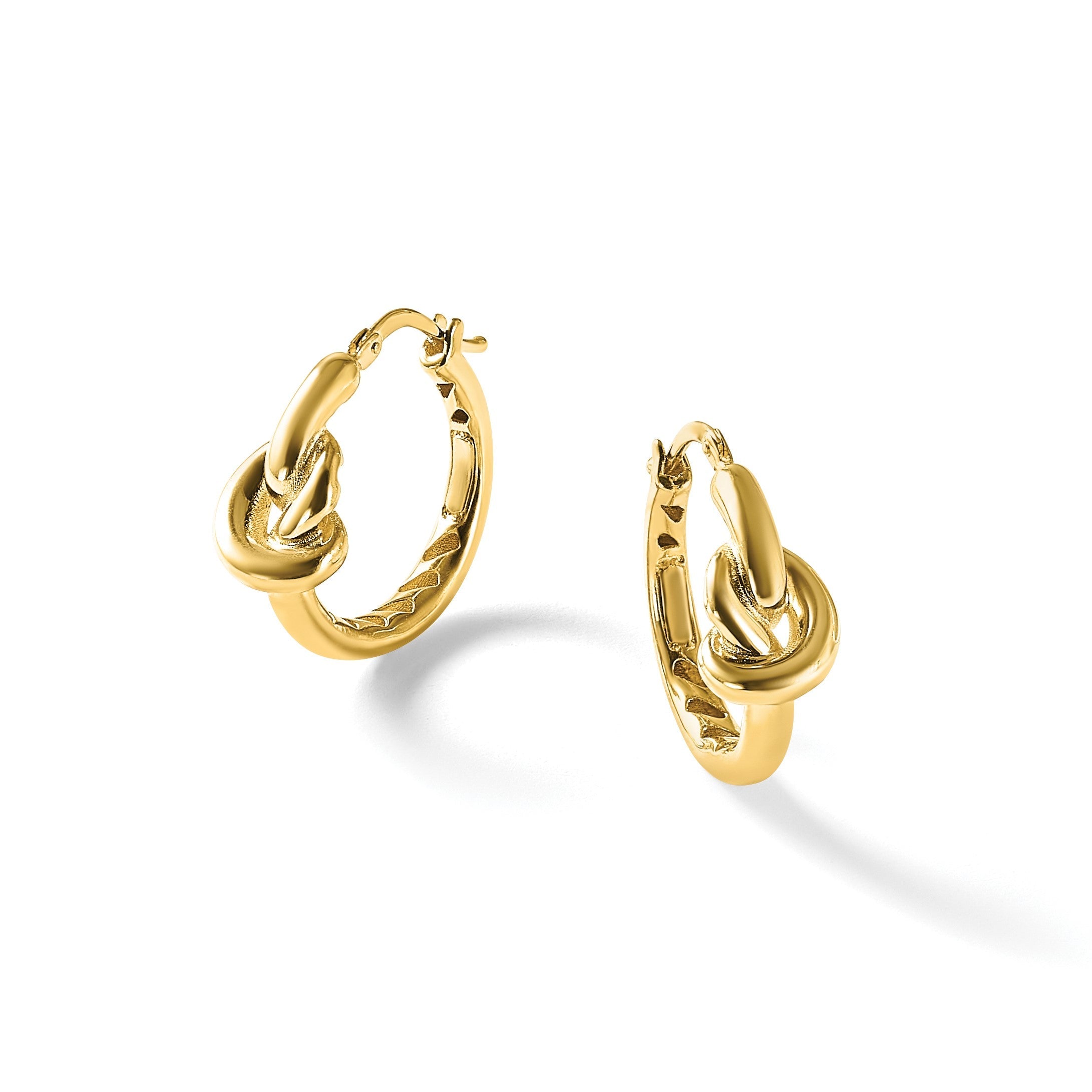 14K Gelbgold Poliert Hohl Knoten Rund Creolen