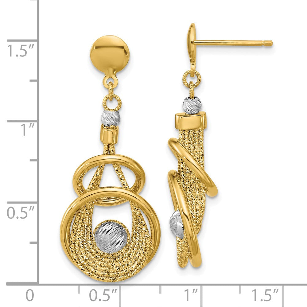 14K Bicolor Tt Poliert/dia Schliff Fantasie Tropfen Hängend Ohrstecker