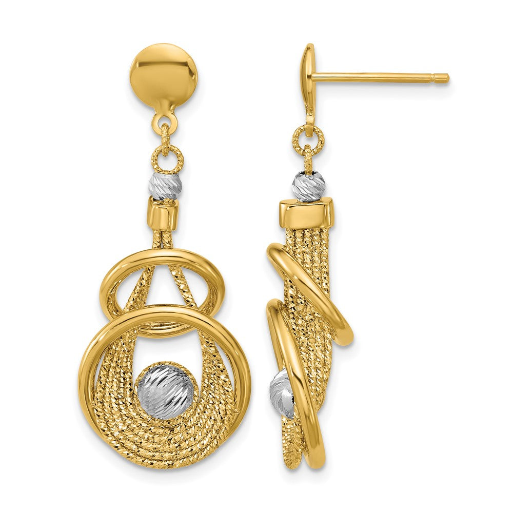 14K Bicolor Tt Poliert/dia Schliff Fantasie Tropfen Hängend Ohrstecker