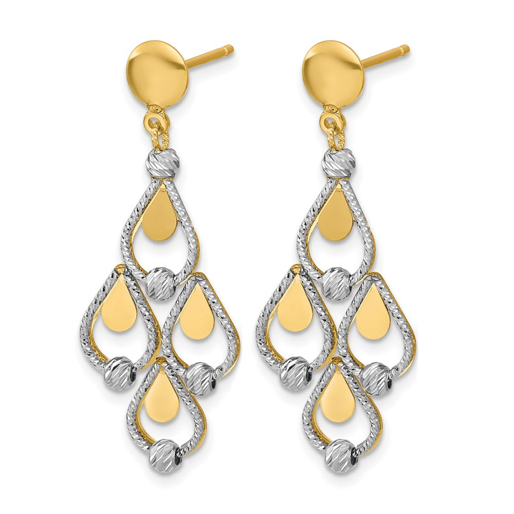 14K Bicolor Tt Poliert / Diamant Schliff Chandelier Hängend Ohrstecker