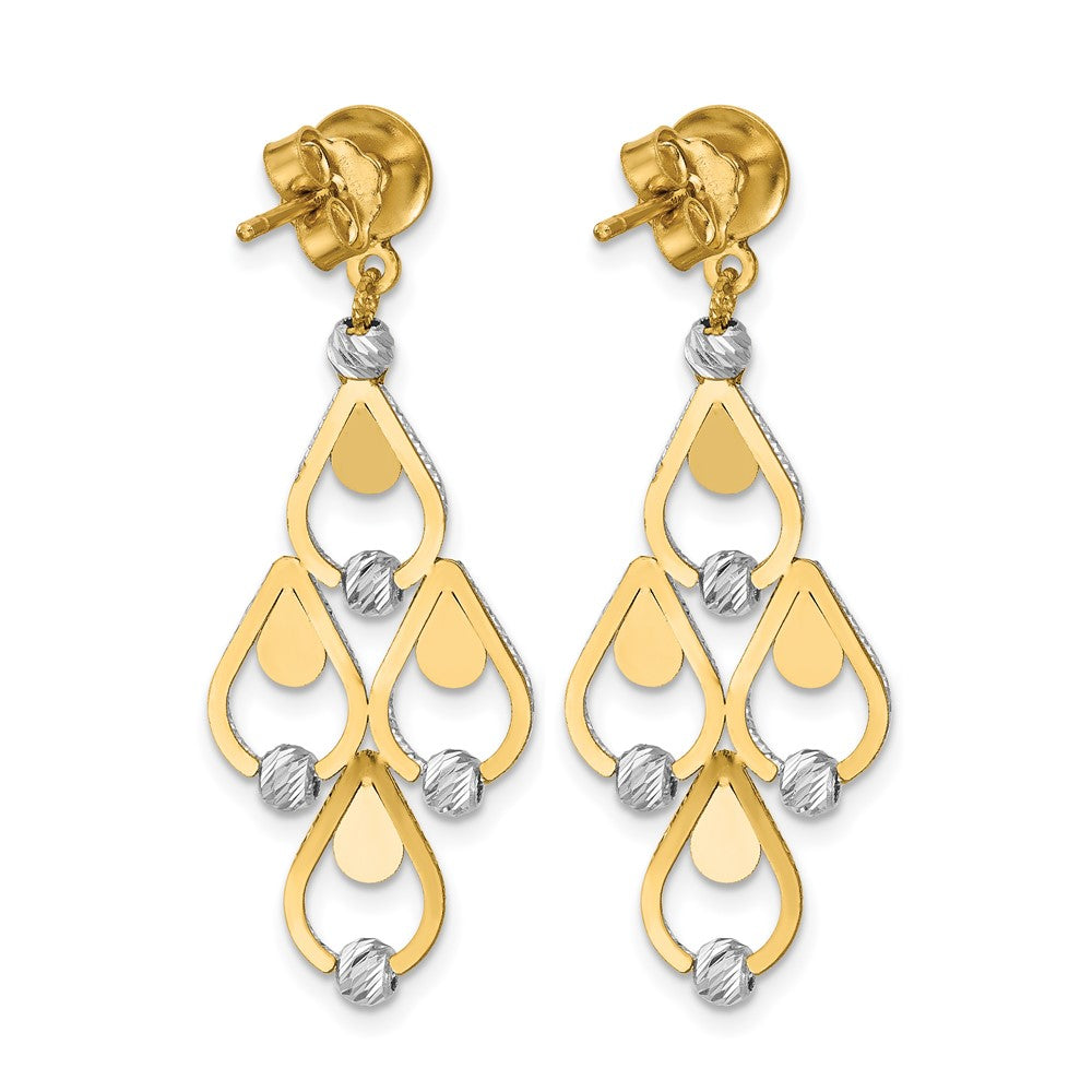 14K Bicolor Tt Poliert / Diamant Schliff Chandelier Hängend Ohrstecker