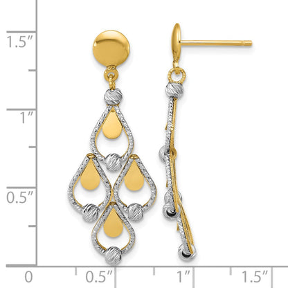 14K Bicolor Tt Poliert / Diamant Schliff Chandelier Hängend Ohrstecker