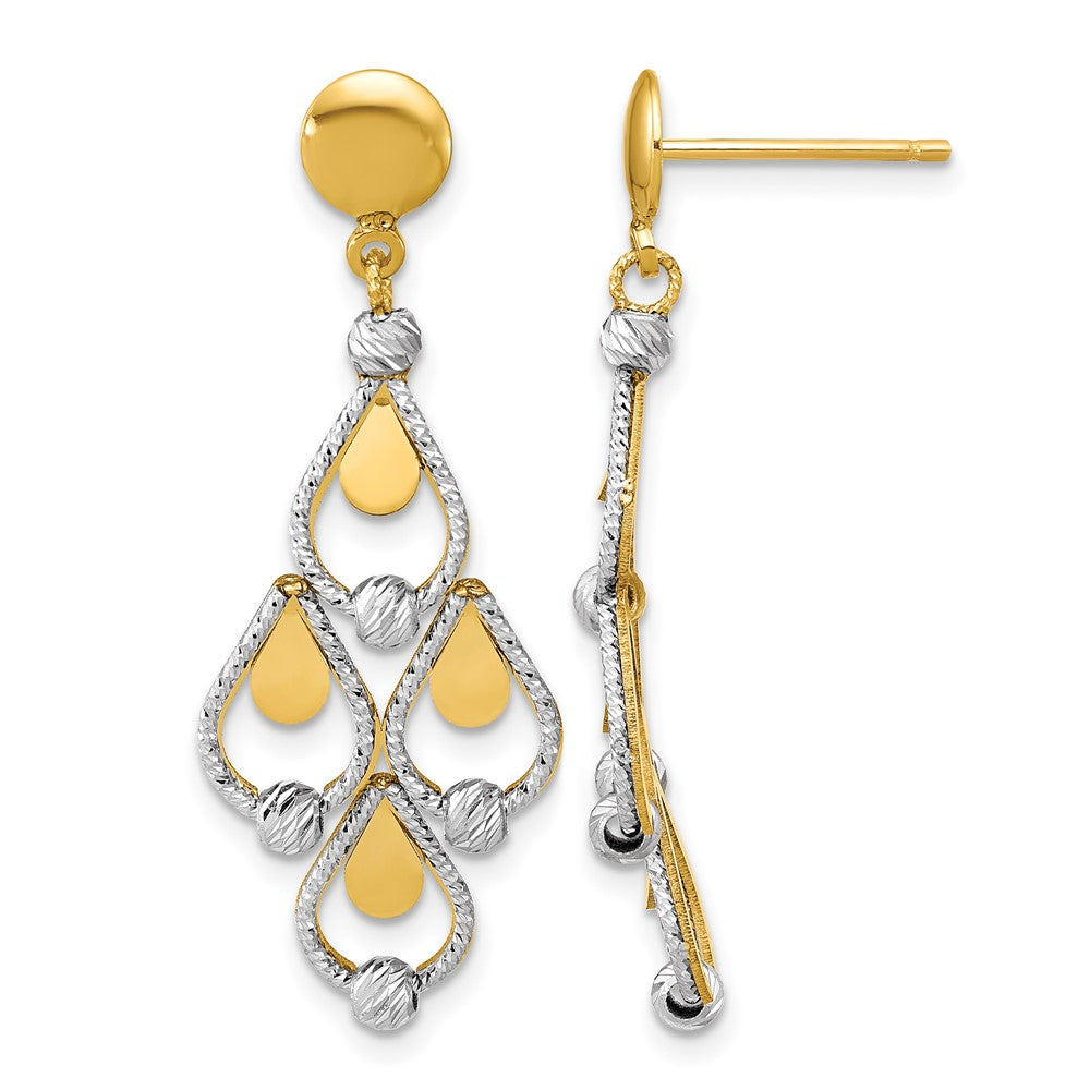 14K Bicolor Tt Poliert / Diamant Schliff Chandelier Hängend Ohrstecker
