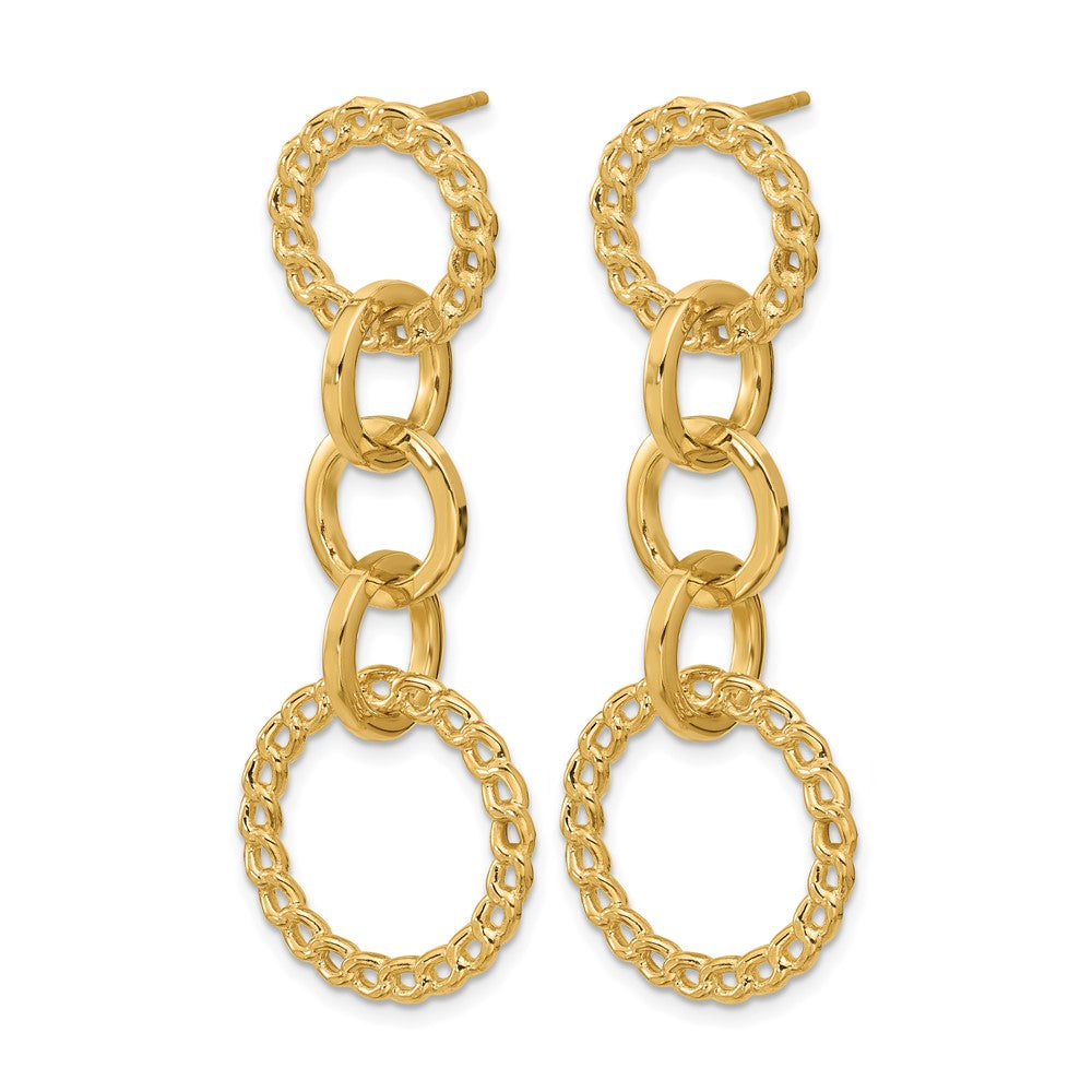 14K Gelbgold Poliert Fantasie Kreis Glieder Hängend Ohrstecker