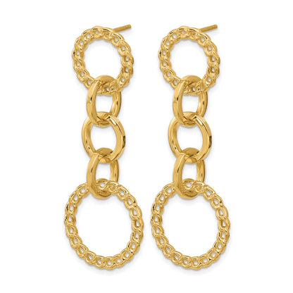 14K Gelbgold Poliert Fantasie Kreis Glieder Hängend Ohrstecker