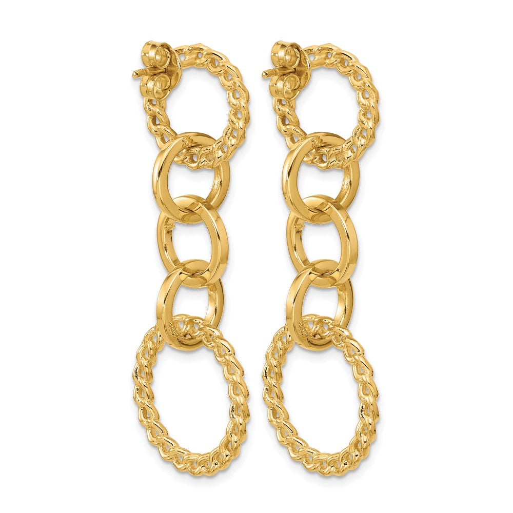 14K Gelbgold Poliert Fantasie Kreis Glieder Hängend Ohrstecker