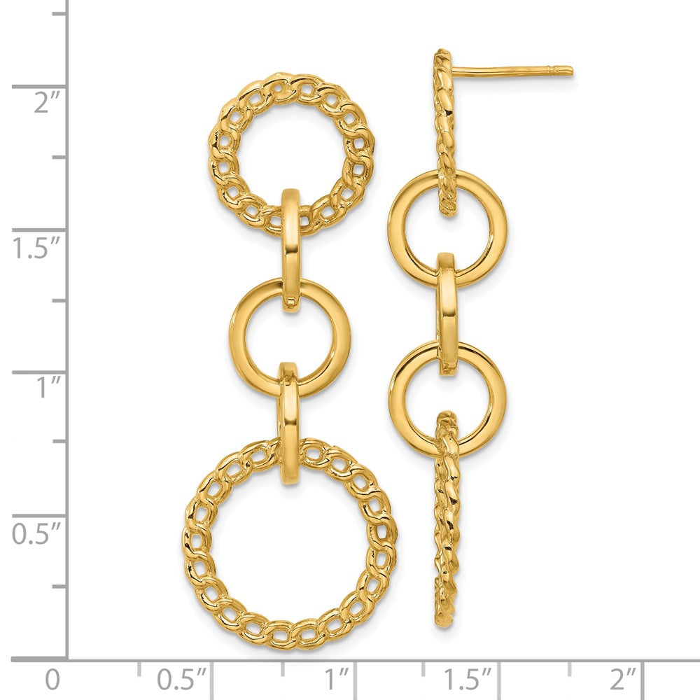 14K Gelbgold Poliert Fantasie Kreis Glieder Hängend Ohrstecker