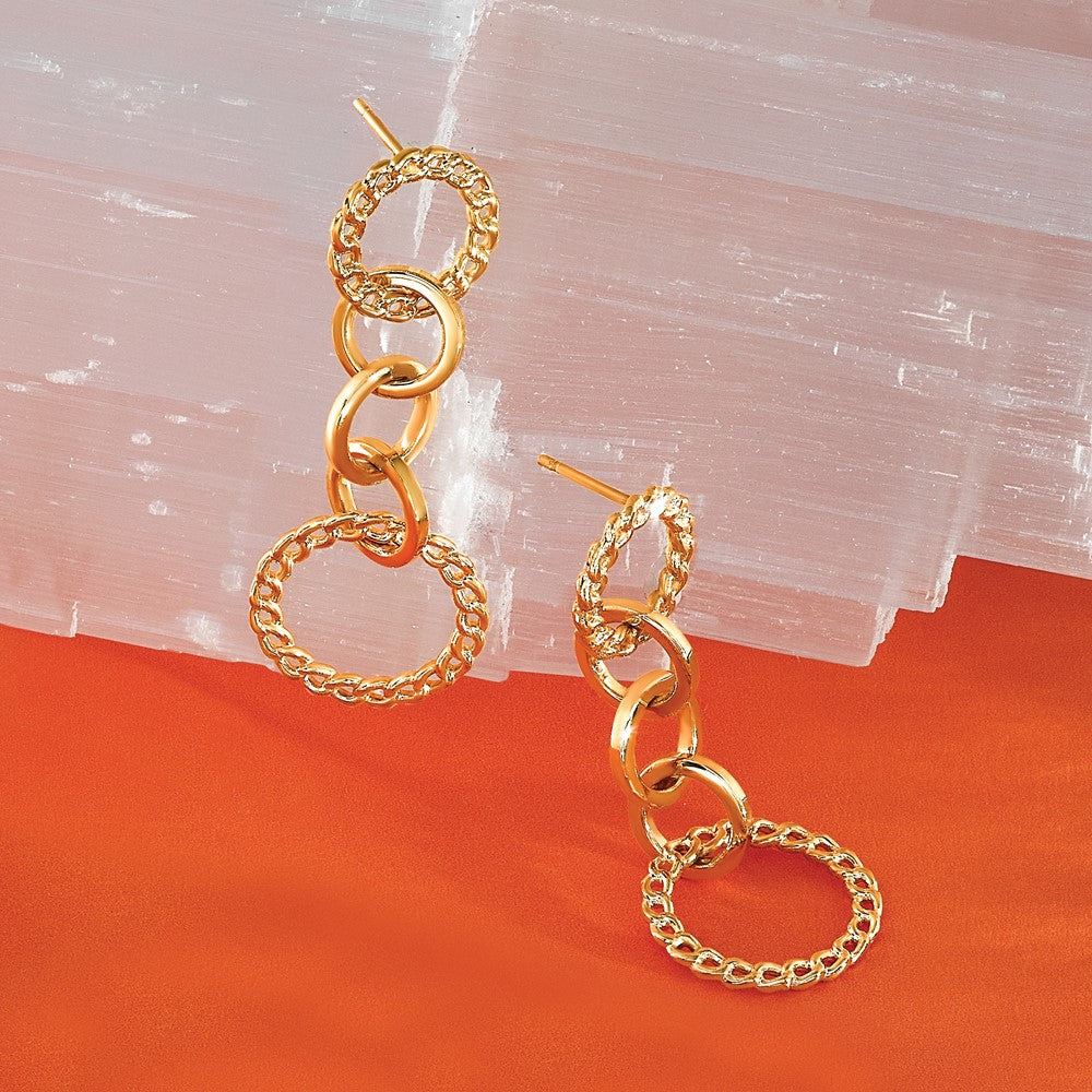 14K Gelbgold Poliert Fantasie Kreis Glieder Hängend Ohrstecker