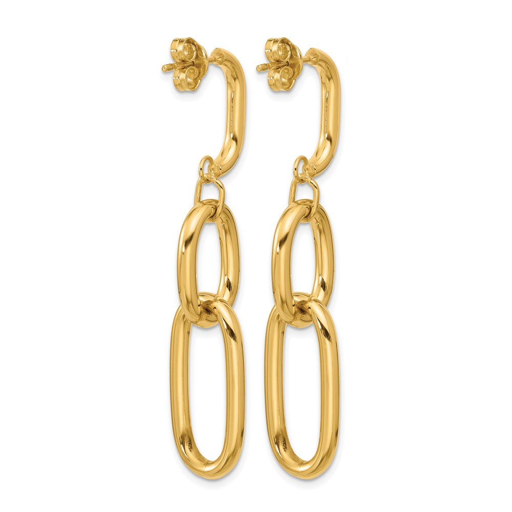 14K Gelbgold Poliert Oval Glieder Hängend Ohrstecker