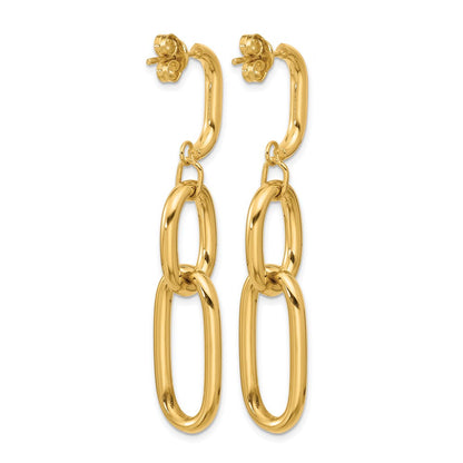 14K Gelbgold Poliert Oval Glieder Hängend Ohrstecker