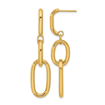 14K Gelbgold Poliert Oval Glieder Hängend Ohrstecker