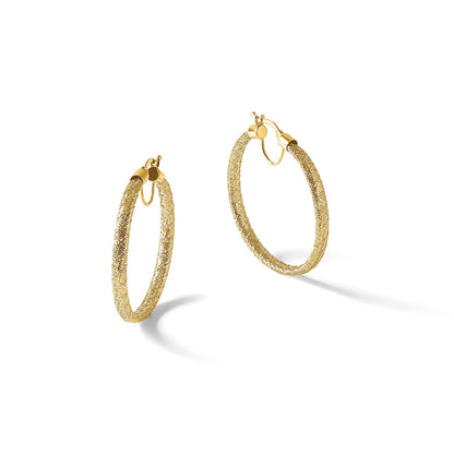 14K Gelbgold Poliert Netz Rund Creolen