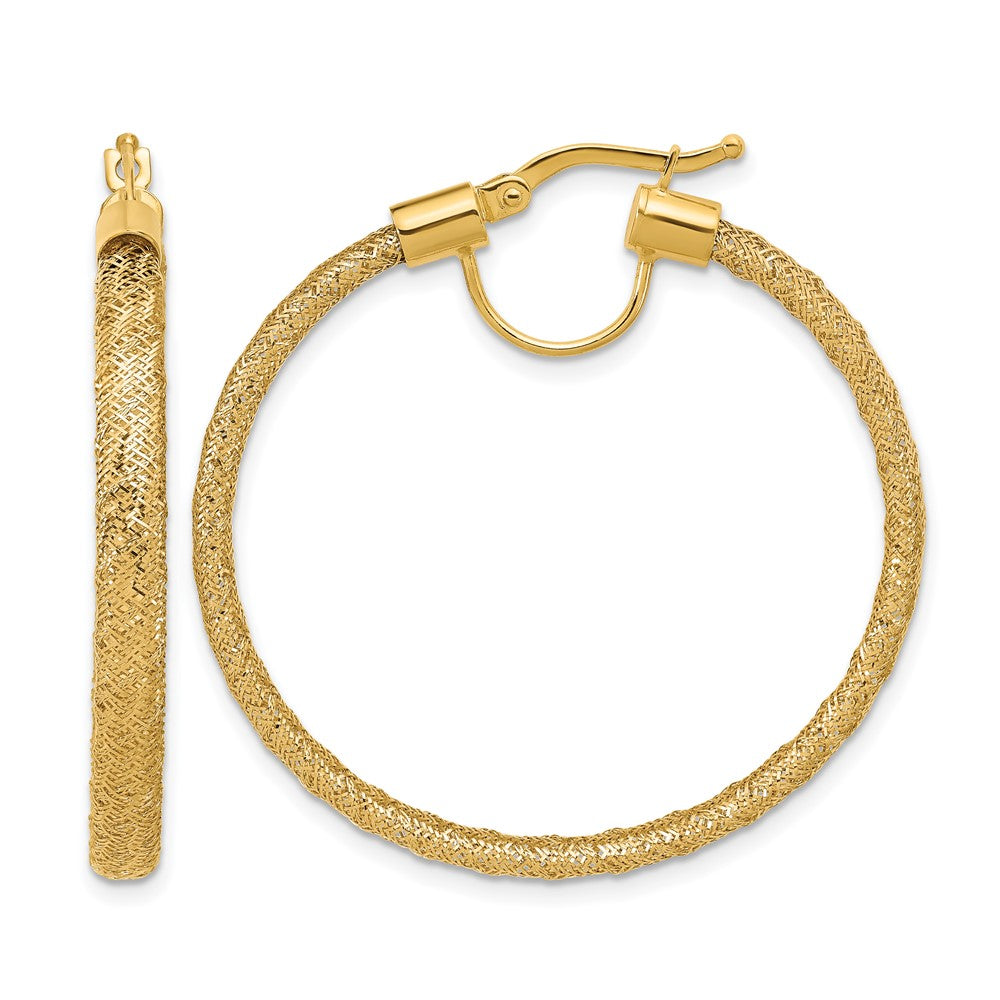 14K Gelbgold Poliert Netz Rund Creolen