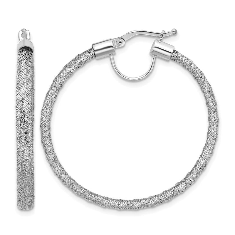 14K Gelb & Rhodium Weiß Rhodiniert Beschichtung Poliert Netz Rund Creolen