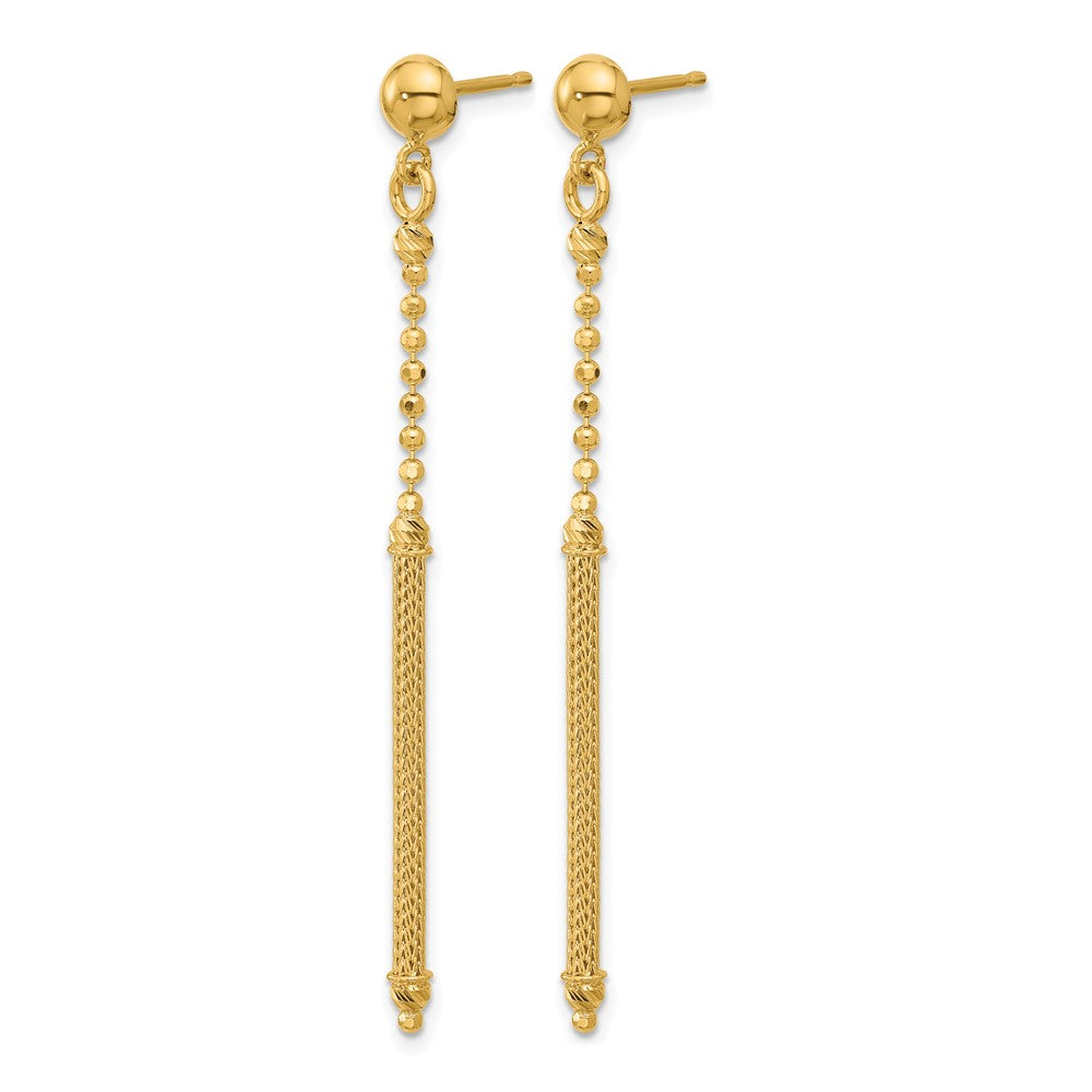 14K Gelbgold Poliert/texture/dia Schliff Perle Stab Hängend Ohrstecker