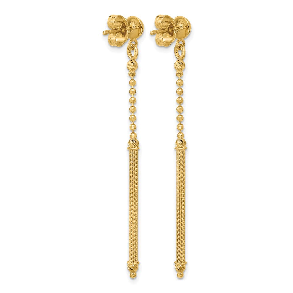 14K Gelbgold Poliert/texture/dia Schliff Perle Stab Hängend Ohrstecker