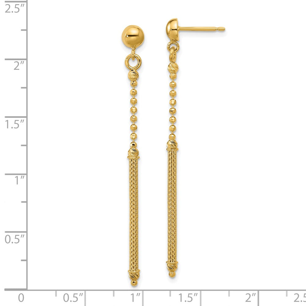 14K Gelbgold Poliert/texture/dia Schliff Perle Stab Hängend Ohrstecker