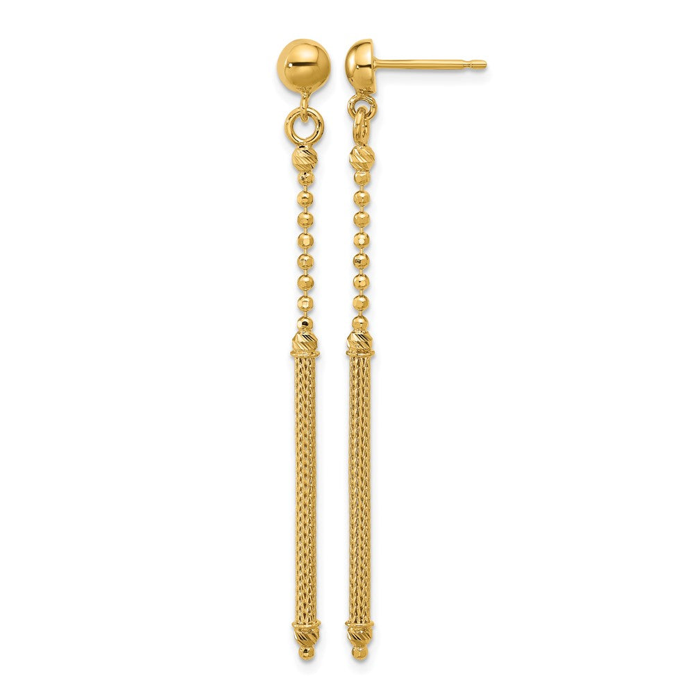 14K Gelbgold Poliert/texture/dia Schliff Perle Stab Hängend Ohrstecker