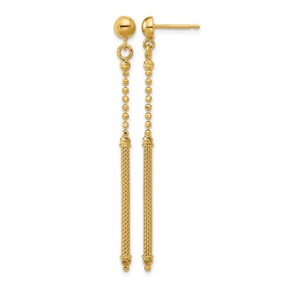 14K Gelbgold Poliert/texture/dia Schliff Perle Stab Hängend Ohrstecker