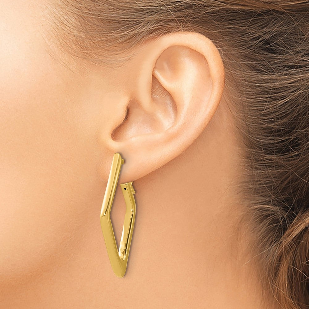 14K Gelbgold Poliert Hohl Diamant Form Creolen