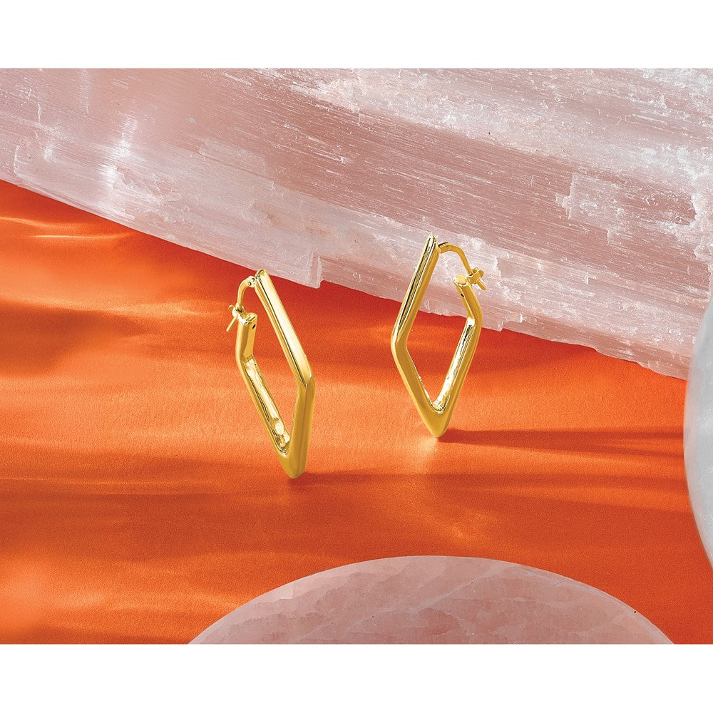 14K Gelbgold Poliert Hohl Diamant Form Creolen