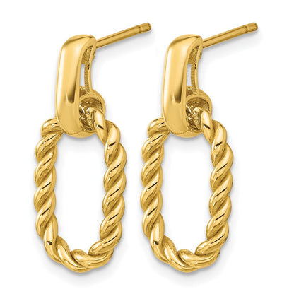 14K Gelbgold Poliert und Gedreht Oval Glieder Hängend Ohrstecker