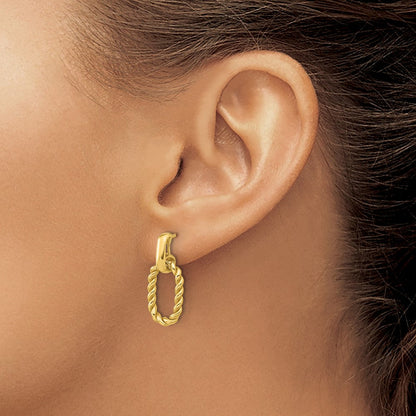 14K Gelbgold Poliert und Gedreht Oval Glieder Hängend Ohrstecker