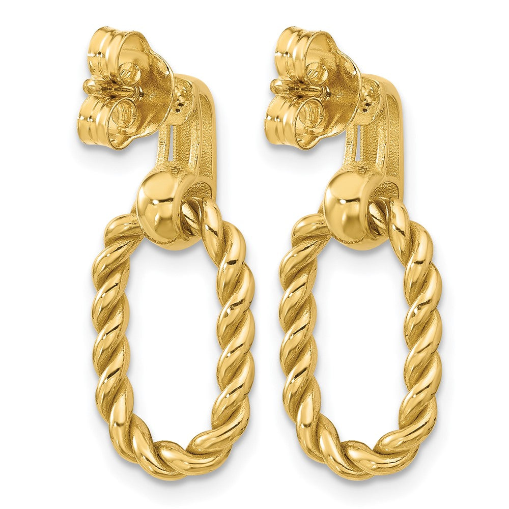 14K Gelbgold Poliert und Gedreht Oval Glieder Hängend Ohrstecker