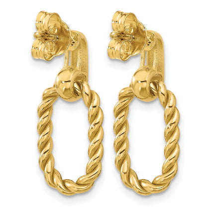 14K Gelbgold Poliert und Gedreht Oval Glieder Hängend Ohrstecker